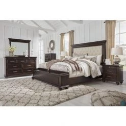 Ashley Hillcott Dark Brown King Bed W/ Dresser Mirror & Nightstand