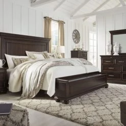 Ashley Brynhurst Dark Brown King Panel Storage Bed W/ Dresser & Mirror Bedroom