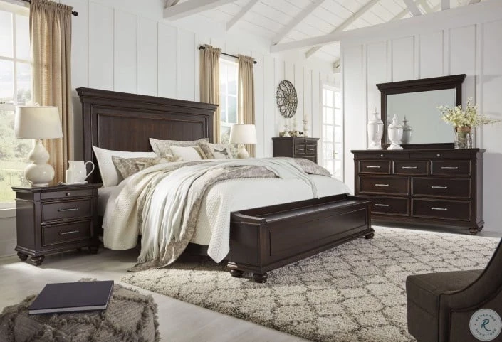 Ashley Brynhurst Dark Brown King Panel Storage Bed W/ Dresser & Mirror Bedroom 1 Ashley Brynhurst Dark Brown King Panel Storage Bed W/ Dresser & Mirror Bedroom