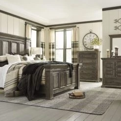 Ashley Bedroom Wyndahl Brown King Bed W/ Dresser Mirror & Nightstand