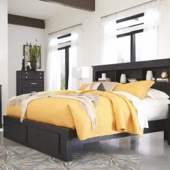 Ashley Bedroom Reylow Dark Brown King Bookcase Bed With Dresser Mirror & Nightstand