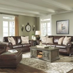 Ashley Roleson Walnut Sofa Loveseat & Chair A Half