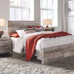 Ashley Bedroom Effie Whitewash Queen Storage Bed W/ Dresser & Mirror