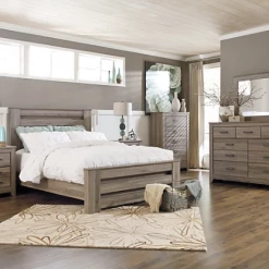 Ashley Zelen King Bed With Dresser Mirror & 2 Nightstand King Beds