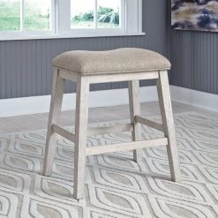 Ashley Skempton - White/Light Brown - Upholstered Stool Dining Room