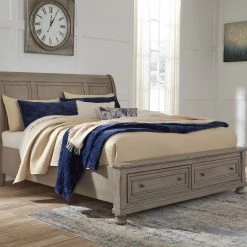 Ashley Beds Lettner Queen Storage Bed - Light - Gray