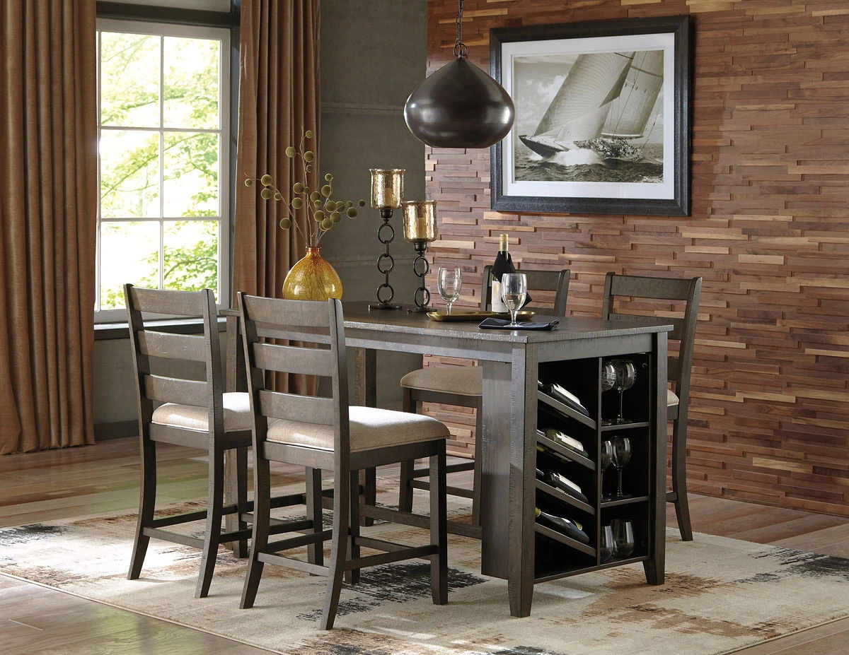 Ashley Rokane Rokane Light Brown 5 Pc. RECT Counter Table With Storage & 4 Upholstered Barstools 1 Ashley Rokane Rokane Light Brown 5 Pc. RECT Counter Table With Storage & 4 Upholstered Barstools