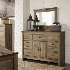 Ashley Trinell Dresser With Fireplace Insert And Mirror - Brown TV Fireplaces