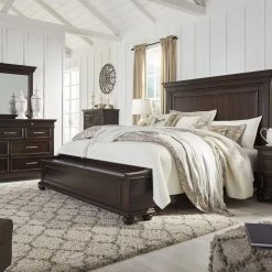 Ashley Brynhurst Dark Brown Queen Panel Storage Bed W/ Dresser & Mirror