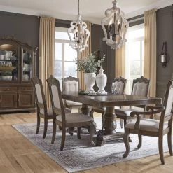 Ashley Dining Room Charmond Brown Table, 4 Upholstered Side Chairs & 2 Upholstered Arm Chairs