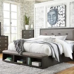 Ashley Hyndell Dark Brown Queen Bed W/ Dresser Mirror & Nightstand Bedroom