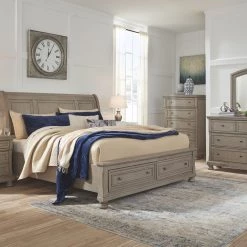 Ashley Lettner King Storage Bed W/ Dresser Mirror & Nightstand