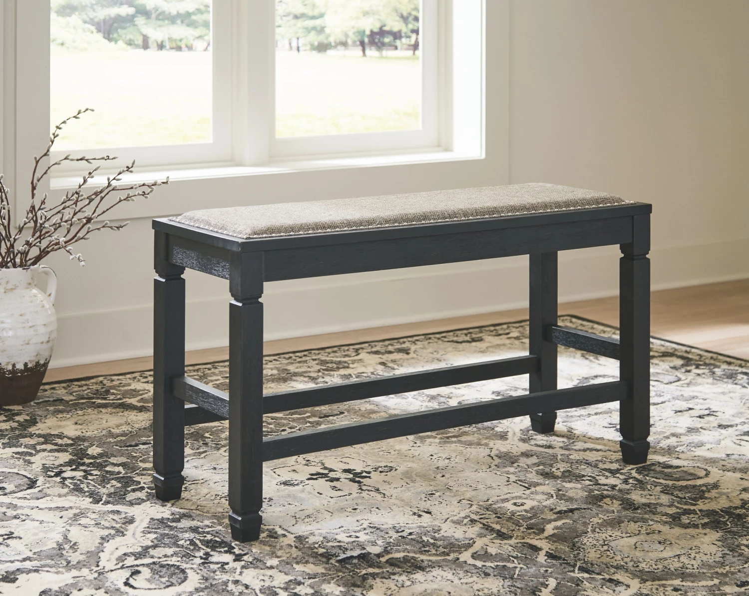 Ashley Tyler Creek - Antique Black - DBL Counter Upholstered Bench (1/CN) 1 Ashley Tyler Creek - Antique Black - DBL Counter Upholstered Bench (1/CN)