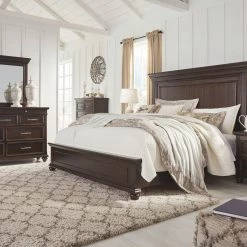 Ashley Bedroom Brynhurst Dark Brown King Bed W/ Dresser Mirror & Nightstand