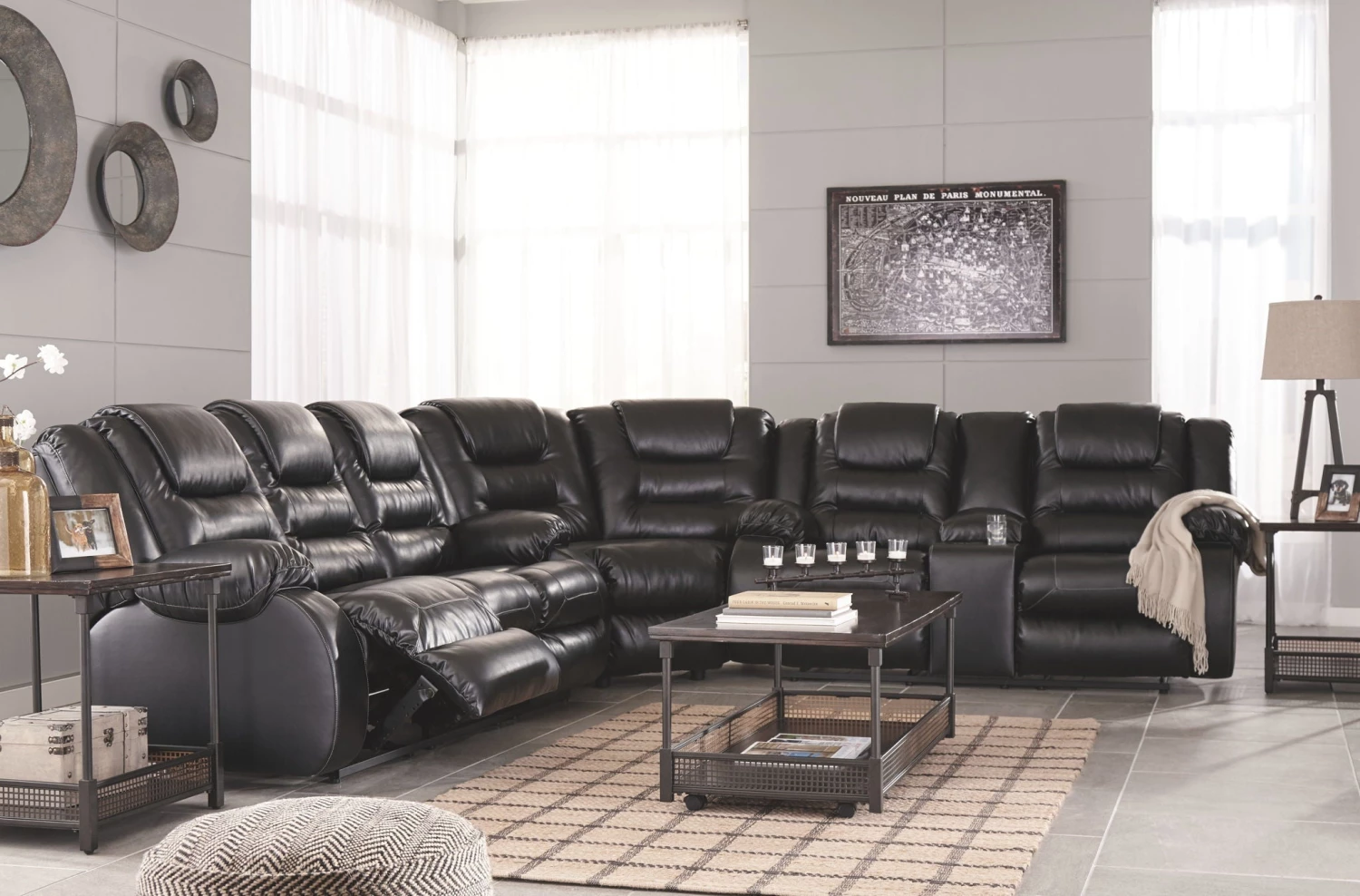 Ashley Vacherie 3-Piece Sectional - Black Sectionals 1 Ashley Vacherie 3-Piece Sectional - Black Sectionals