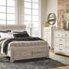 Ashley Bedroom Bellaby Whitewash Queen Storage Bed W/ Dresser & Mirror