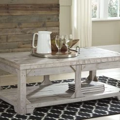 Ashley Fregine White Wash Lift Top Cocktail Table & 2 Rectangular End Table Tables