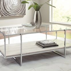 Ashley Bodalli - Ivory/Chrome - Rectangular Cocktail Table