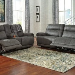 Ashley Austere Gray 2 Seat REC Sofa & DBL REC Loveseat With Console