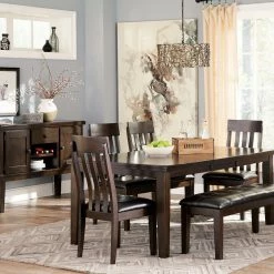 Ashley Haddigan Dark Brown Table 4 Side Chairs & Bench Dining Room