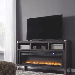 Ashley Todoe Large TV Stand With Fireplace Insert - Gray