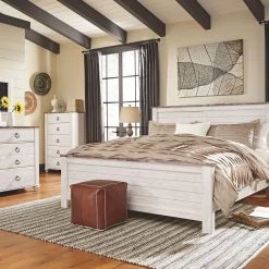 Ashley Willowton Whitewash King Bed W/ Dresser & Mirror Bedroom