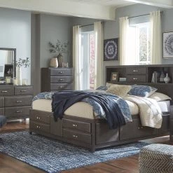 Ashley Caitbrook Gray Queen Bed W/ Dresser Mirror & Nightstand