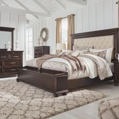 Ashley Brynhurst Dark Brown King Upholstered Storage Bed W/ Dresser & Mirror Bedroom