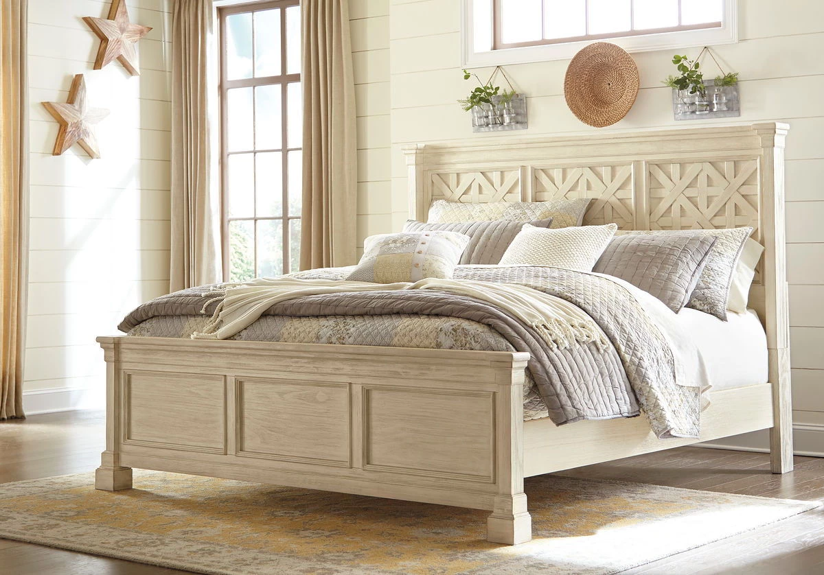 Ashley Bolanburg King Panel Bed - Antique - White Beds 1 Ashley Bolanburg King Panel Bed - Antique - White Beds