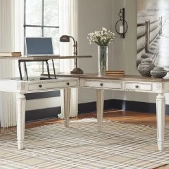 Ashley Realyn White/Brown L Shaped Desk With Lift Top