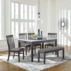Ashley Dining Room Luvoni Dark Charcoal Gray Table 4 Side Chairs & Bench