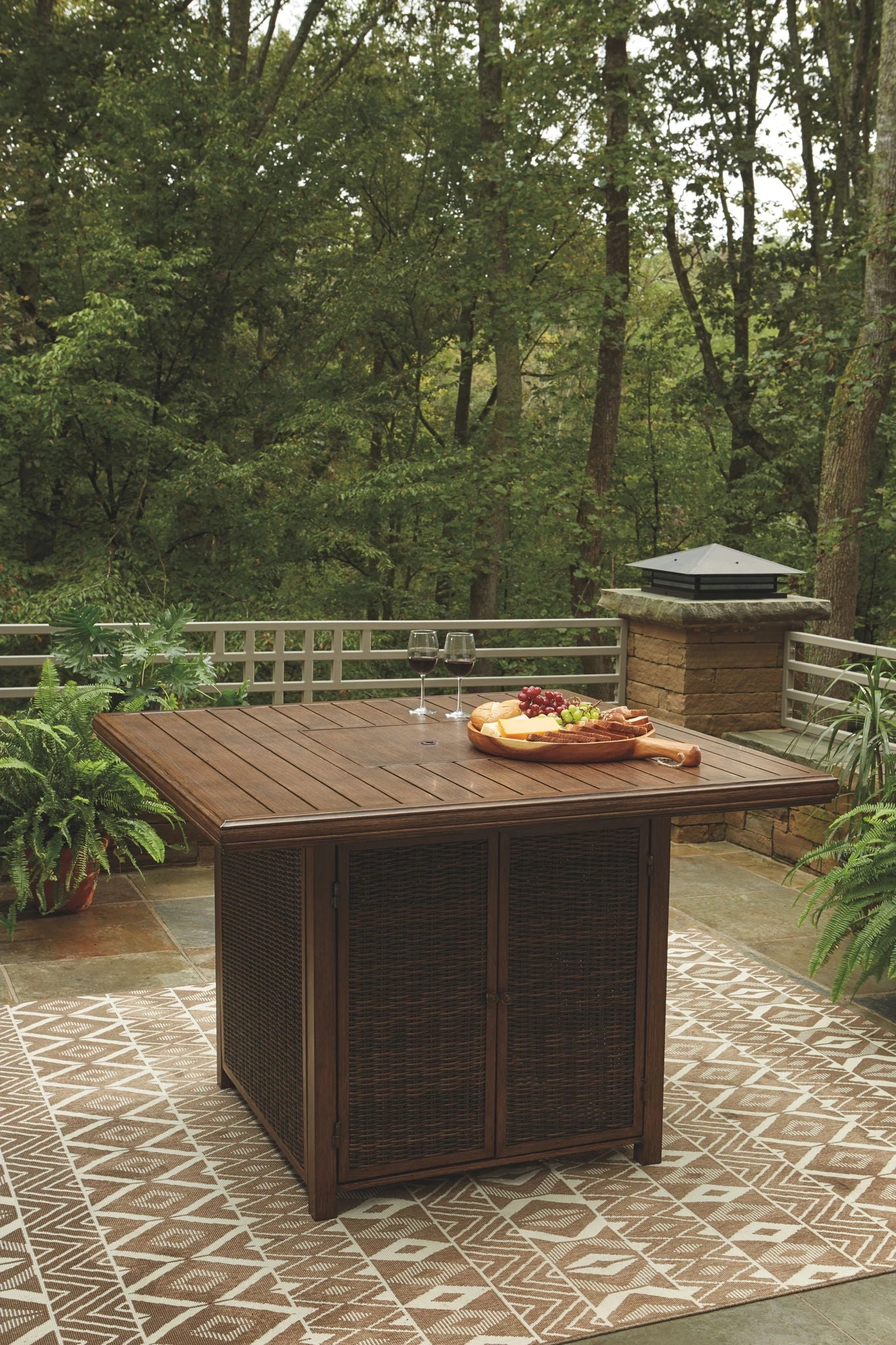 Ashley Outdoor Paradise Trail Medium Brown Square Bar Table W/Fire Pit 1 Ashley Outdoor Paradise Trail Medium Brown Square Bar Table W/Fire Pit