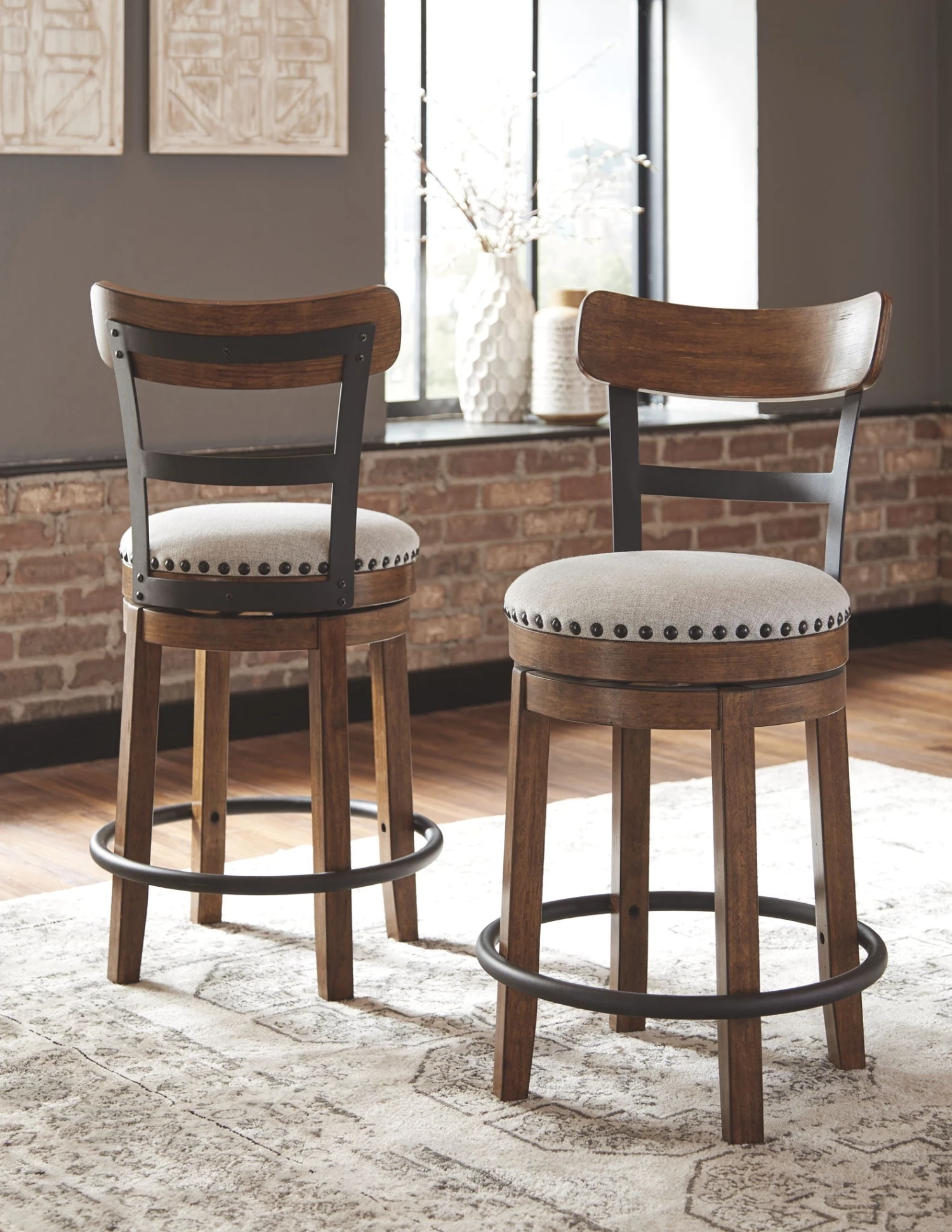 Ashley Valebeck - Brown - Upholstered Swivel Barstool 1 Ashley Valebeck - Brown - Upholstered Swivel Barstool