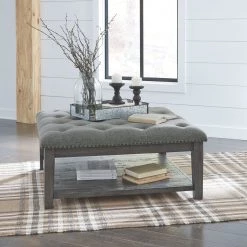 Ashley Tables Borlofiel Dark Gray Ottoman Cocktail Table & 2 Rectangular End Table