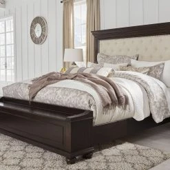 Ashley Beds Brynhurst King Upholstered Bed With Storage - Dark - Brown