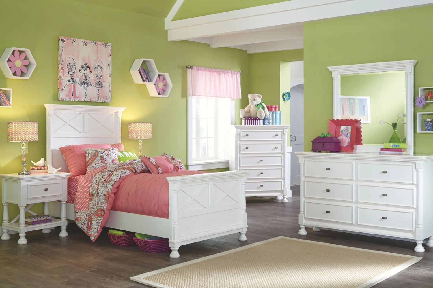 Ashley Kaslyn White Twin Bed W/Dresser Mirror & Nightstand Bedroom 1 Ashley Kaslyn White Twin Bed W/Dresser Mirror & Nightstand Bedroom