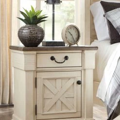 Ashley King Beds Bolanburg Antique White King Bed With Dresser Mirror & 2 Nightstand