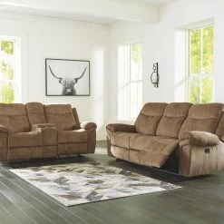 Ashley Huddle-Up Nutmeg REC Sofa With Drop Down Table & DBL REC Loveseat With Console