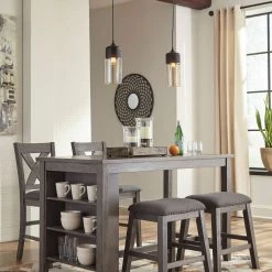 Ashley Caitbrook Dark Gray Pub Table2 Barstools &2 Backless Barstool