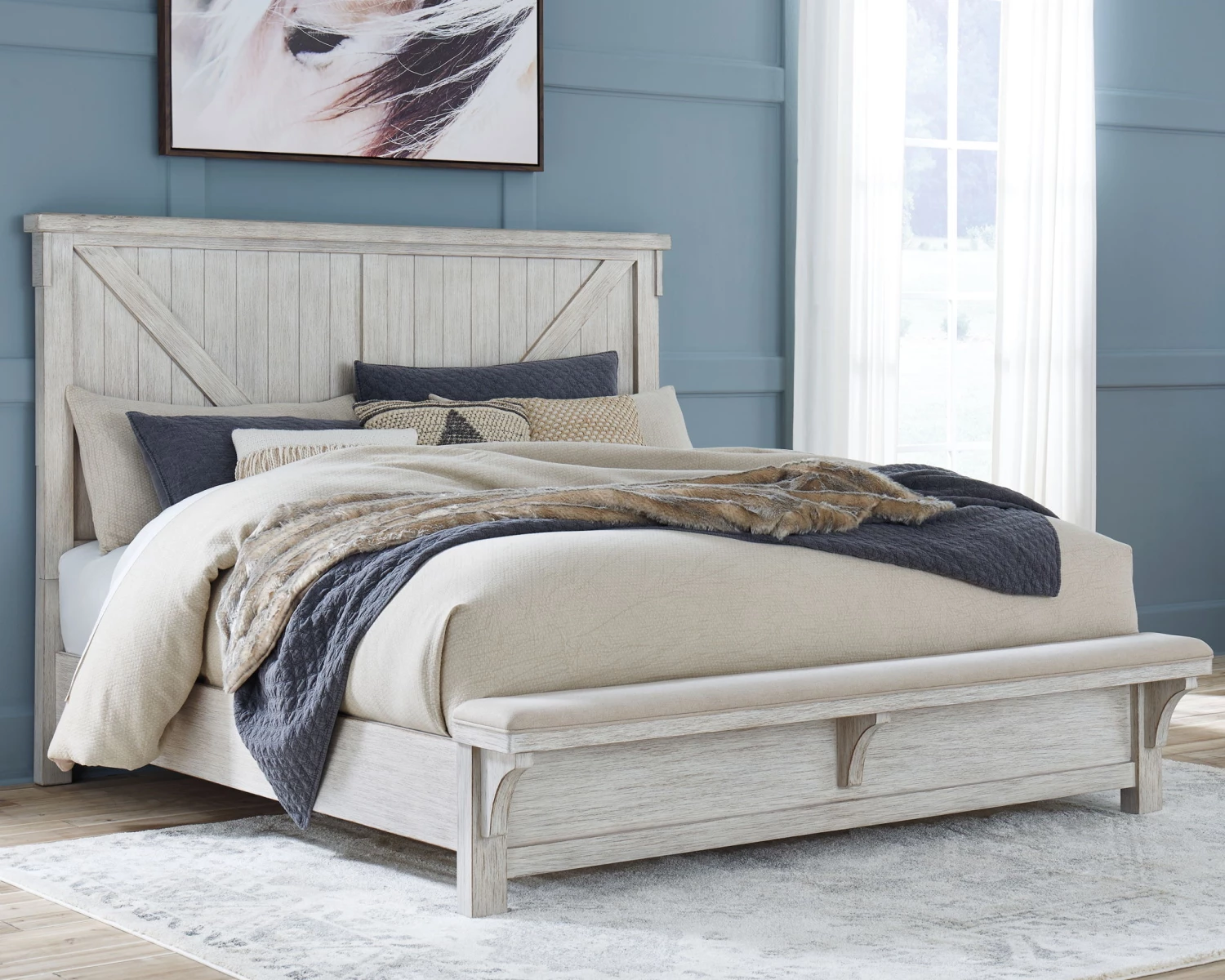 Ashley Benches Brashland King Bed With Footboard Bench - Linen 1 Ashley Benches Brashland King Bed With Footboard Bench - Linen