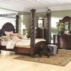 Ashley North Shore King Poster Bed With Dresser & Mirror Bedroom