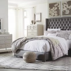 Ashley Bedroom Coralayne Queen Tufted Bed With Dresser Mirror & Nightstand