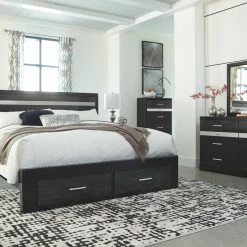 Ashley Bedroom Starberry Black King Storage Bed W/ Dresser & Mirror