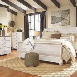 Ashley Willowton Whitewash Cal King Bed W/ Dresser & Mirror Bedroom