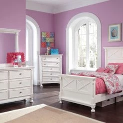 Ashley Bedroom Kaslyn - White Twin Bed W/Dresser, Mirror & Nightstand