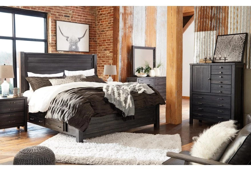 Ashley Baylow Black Queen Bed With Dresser Mirror & Nightstand Bedroom