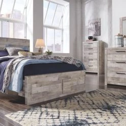 Ashley Effie Whitewash King Storage Bed W/ Dresser & Mirror
