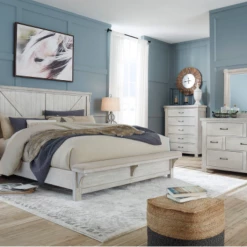 Ashley Brashland Linen Queen Bed With Dresser Mirror & Nightstand